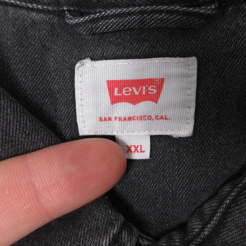 Levis‎ Shirt Mens 2XL Black Denim Jean Pearl Snap Western Cowboy Workwear Faded